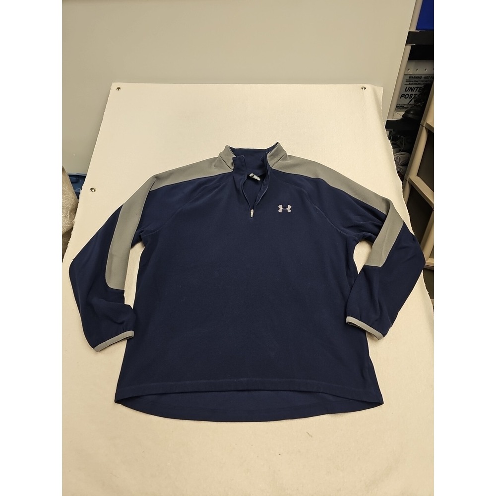 Under Armour Mens Large Navy Blue Gray Fleece Quarter Zip Pullover Sweatshirt
